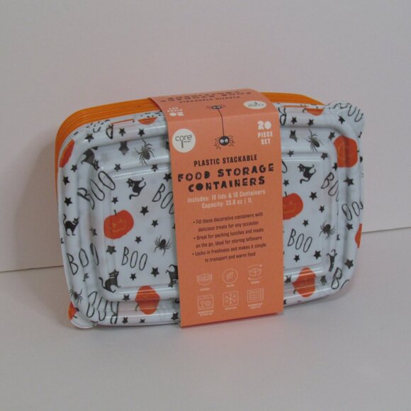 Halloween Black Cats Pumpkins Plastic Stackable Food Storage Containers NEW - Picture 3 of 4